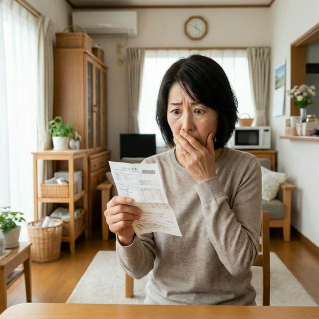 請求書を見て驚く女性